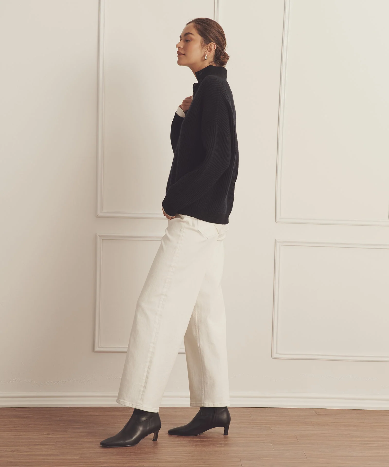 Super Luxe Cashmere Color Plaited High Neck Henley - Image 6