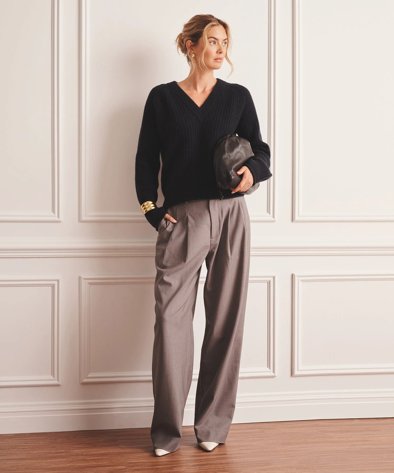 Luxe Cashmere Fisherman V-Neck Sweater - Image 10