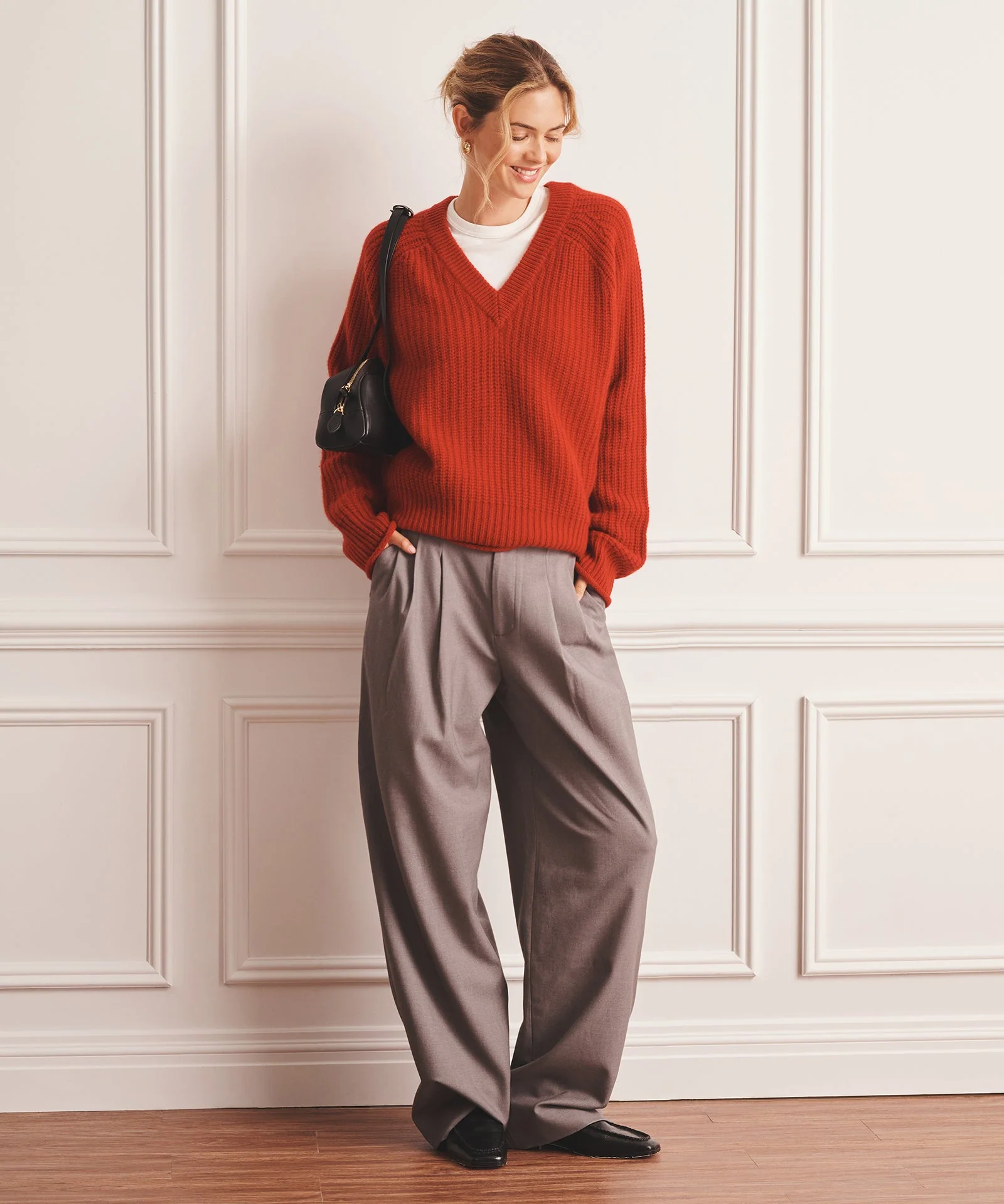 Luxe Cashmere Fisherman V-Neck Sweater - Image 7