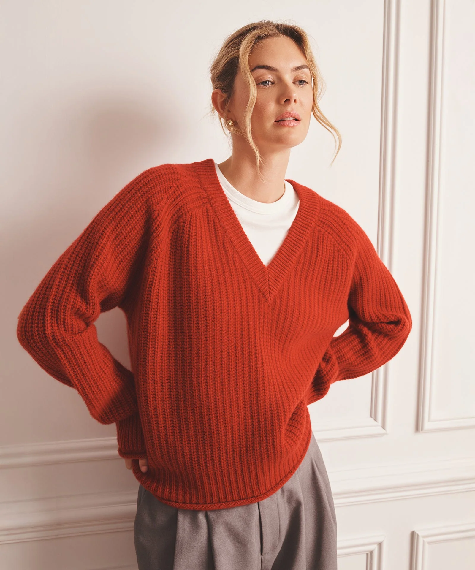 Luxe Cashmere Fisherman V-Neck Sweater - Image 8