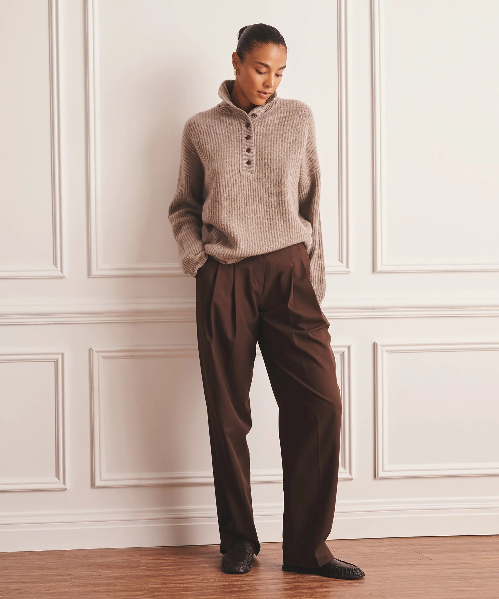 Luxe Cashmere High Neck Henley Sweater - Image 11