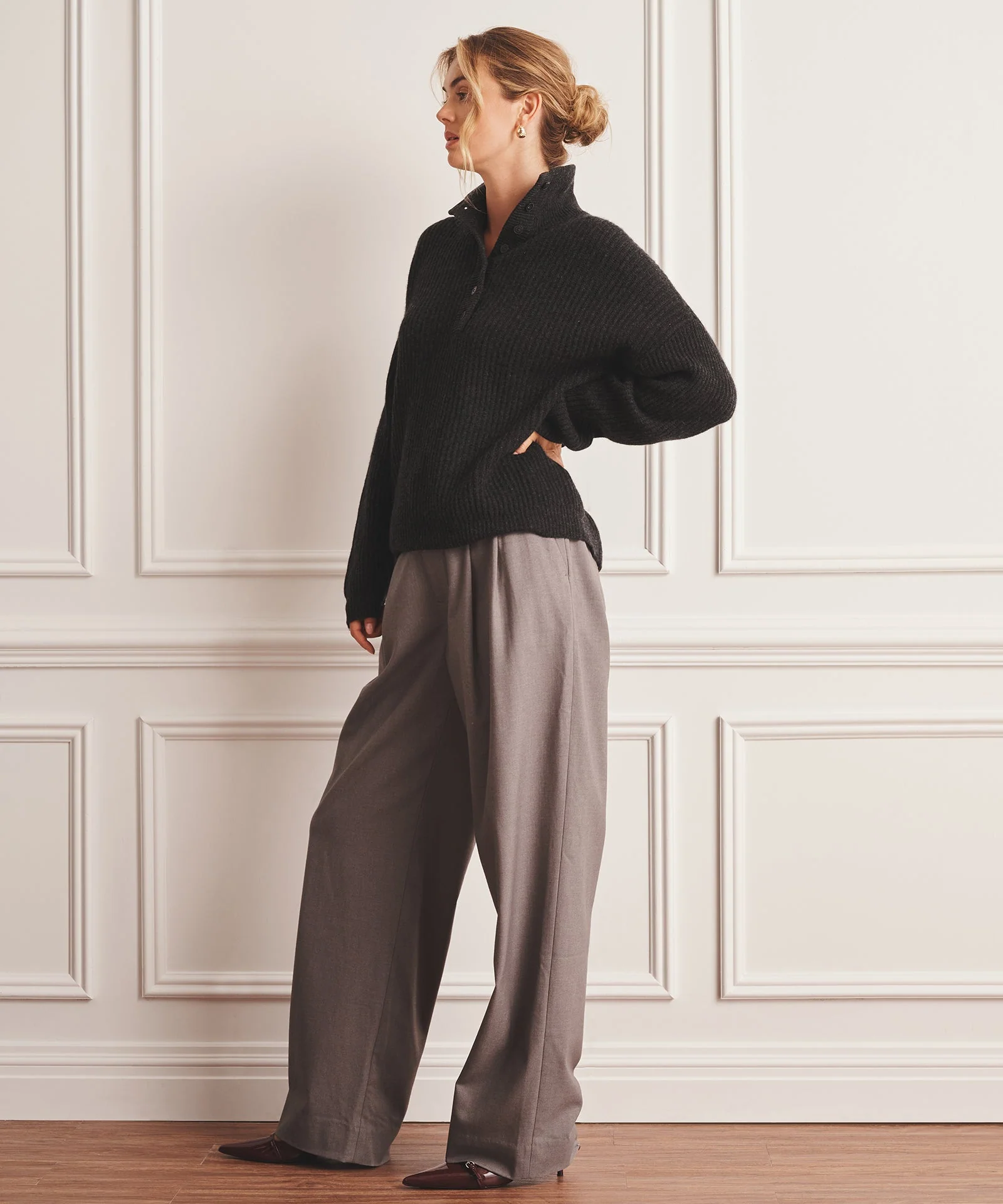 Luxe Cashmere High Neck Henley Sweater - Image 16