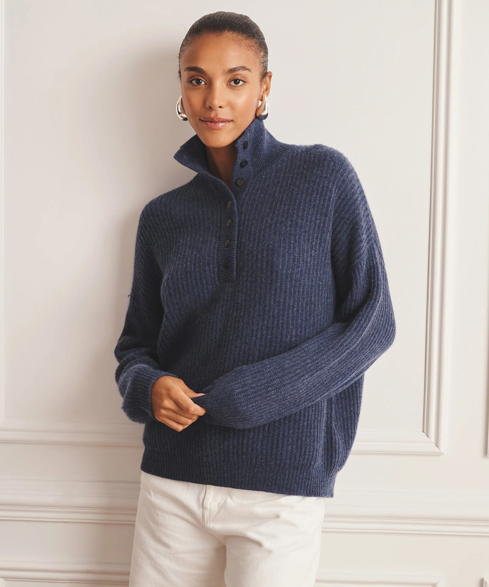 Luxe Cashmere High Neck Henley Sweater - Image 19