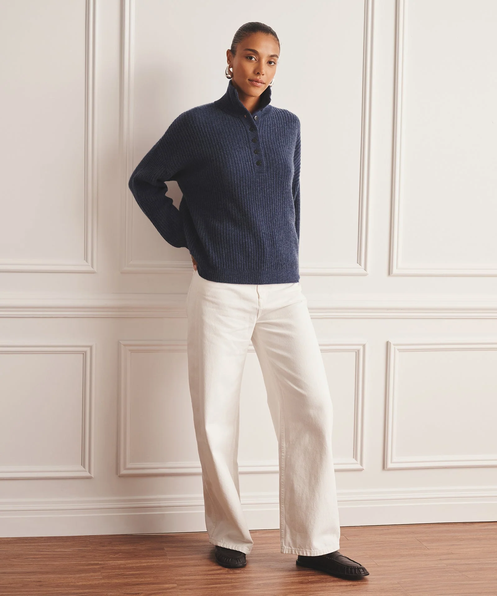 Luxe Cashmere High Neck Henley Sweater - Image 20