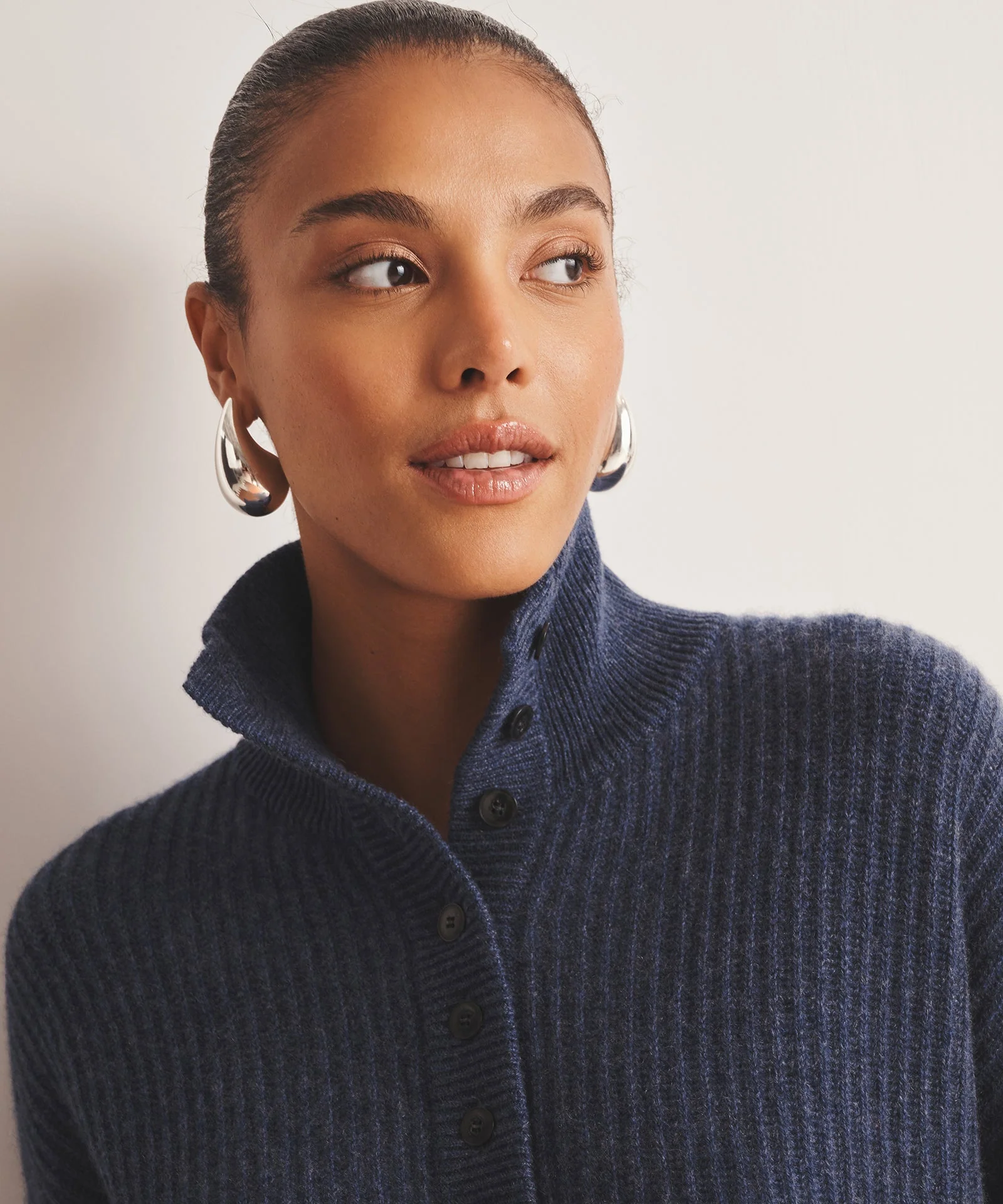 Luxe Cashmere High Neck Henley Sweater - Image 4