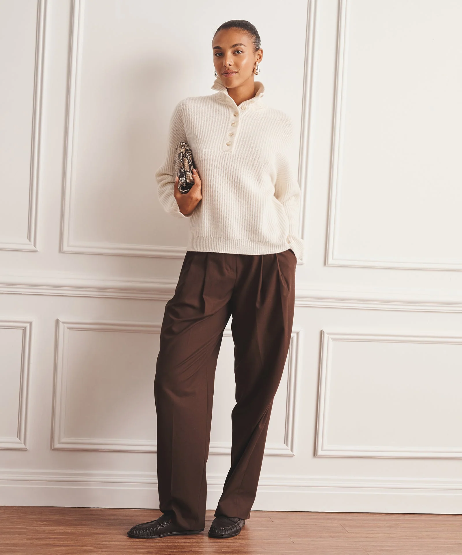 Luxe Cashmere High Neck Henley Sweater - Image 6