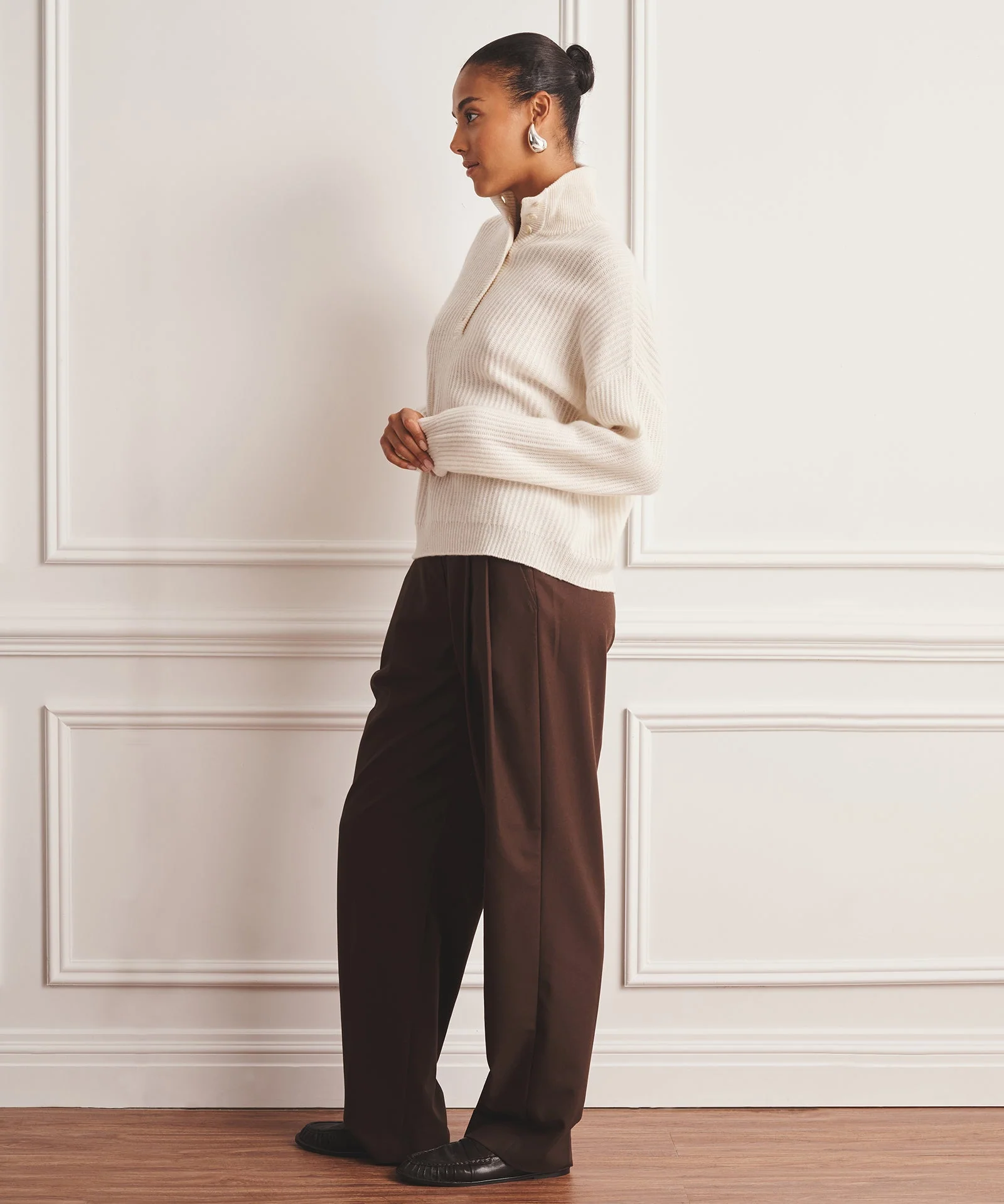 Luxe Cashmere High Neck Henley Sweater - Image 7