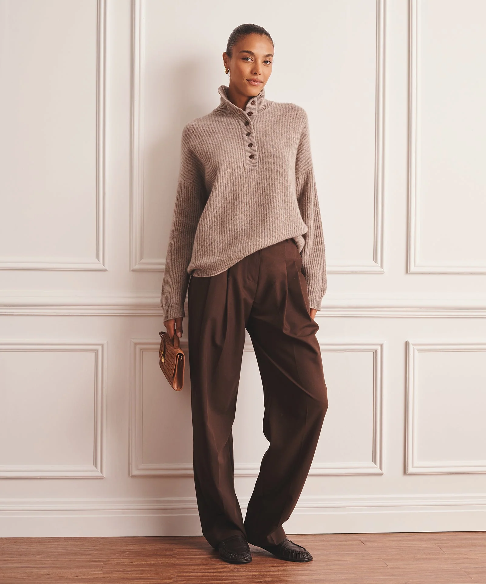 Luxe Cashmere High Neck Henley Sweater - Image 9