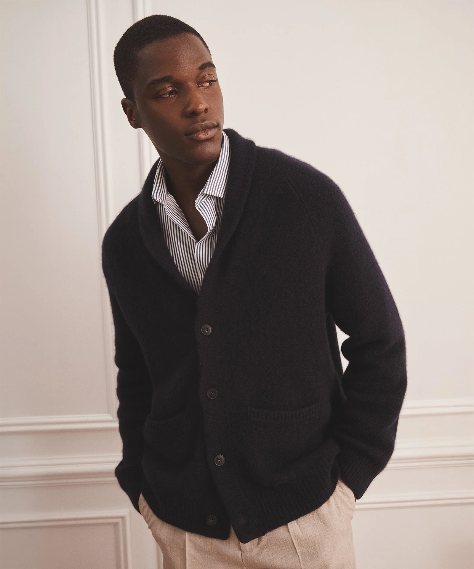 Super Luxe Cashmere Shawl Collared Cardigan - Image 7