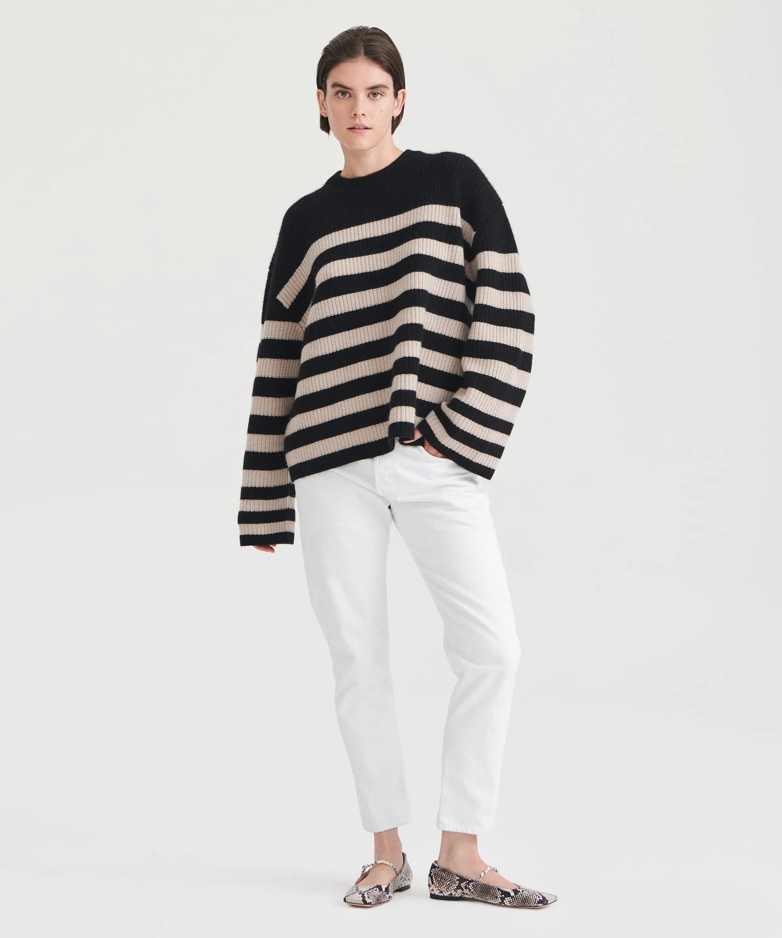 Super Luxe Cashmere Striped Crewneck - Image 3